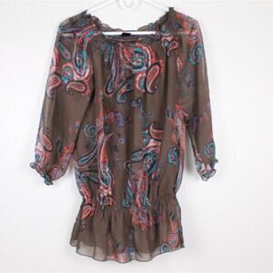 INC Band Waist Top Sheer w Tank Paisley Size 6 Long Sleeve Vintage Y2K Mob Wife